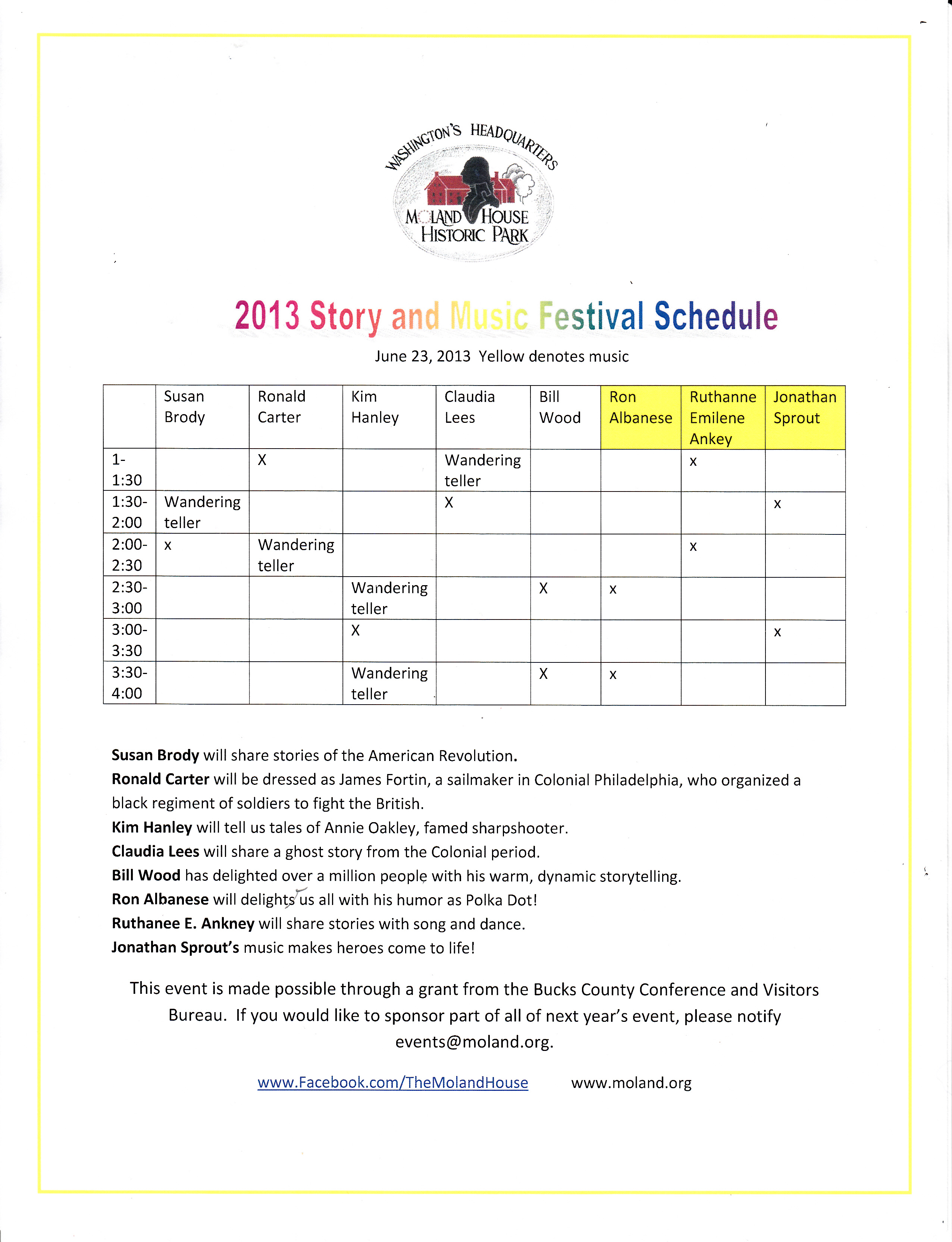 Story and Music Festival 2013 schedule